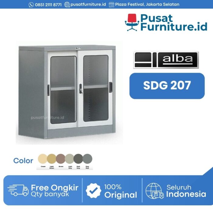 Lemari Besi Kaca Kantor Arsip Pendek Sliding Alba SDG – 207 (1 Rak)