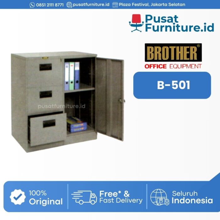 Lemari Besi Kantor Filing Cabinet Brother B-501 DIRECTION 3 LACI 1 PINTU ( Rak 1 Lbr)