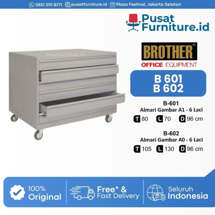 Lemari Besi Laci Penyimpanan A1 A0 Brother B-601 B-602 ALMARI GAMBAR HORIZONTAL 6 LACI